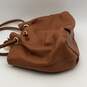 Michael Kors Womens Brown Gold Leather Tassel Drawstring Top Handle Handbag image number 3