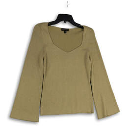 Womens Gold V-Neck Long Sleeve V-Neck Pullover Blouse Top Size Medium
