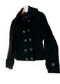 Womens Black Wool Long Sleeve Button Front Peacoat Jacket Size Small image number 6