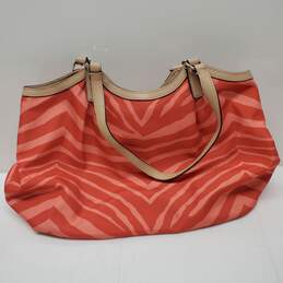 Coach Women's Red/Orange Zebra Striped Canvas Hand Bag Purse w/ White Leather Trim alternative image