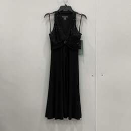 NWT Womens Black Sequin Sleeveless Halter Neck Midi Fit & Flare Dress Sz 4