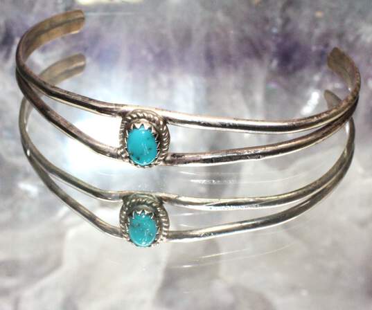 Artisan M Signed Sterling Silver Turquoise Child's Cuff Bracelet - 3.9g image number 3