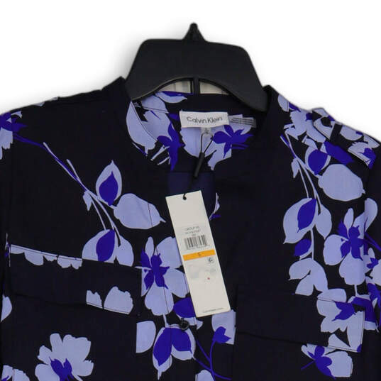 NWT Womens Blue Floral Mandarin Collar Long Sleeve Button-Up Shirt Size S image number 3