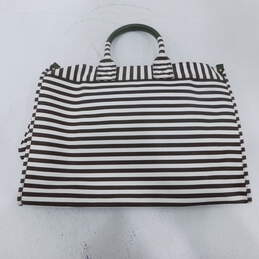 Henri Bendal Brown and White Striped Canvas Tote Bag with Green Handles alternative image