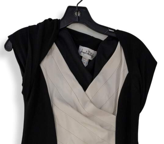 Womens Black White V Neck Sleeveless Sheath Dress Size 10 image number 3