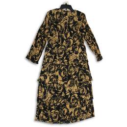 NWT Black Label By Chico's Womens Beige Black Floral Midi A-Line Dress Size 10 alternative image