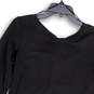 Womens Black Round Neck Long Sleeve Lace Hem Blouse Top Size Small image number 3