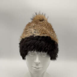 Vintage Womens Brown Rabbit Fur Stretch Winter Beanie Hat One Size