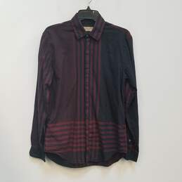 Mens Red Black Plaid Long Sleeve Collared Casual Button Up Shirt Size Small