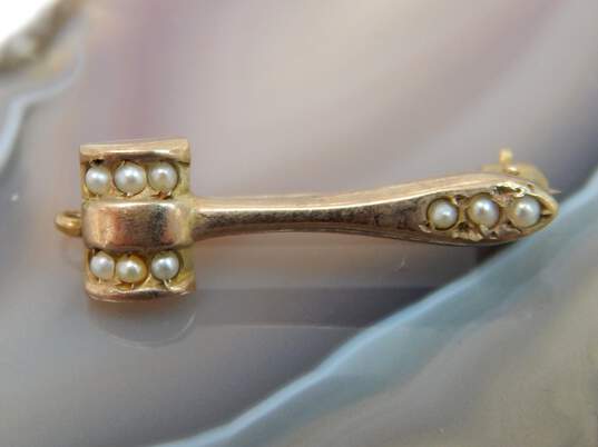 VNTG 10K Yellow Gold Seed Pearl Hammer Pin 1.3g image number 2