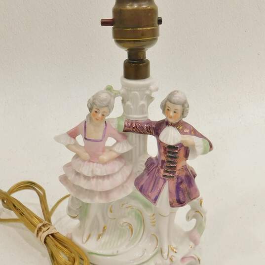 German Unbranded Porcelain French Couple Lamp w/ Attached Power Cable image number 3