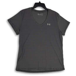 Womens Gray Geometric Short Sleeve Pullover Activewear T-Shirt Size XL