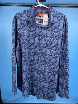 Tallia Mens Blue Paisley Print Long Sleeve Dress Shirt Size L T-0552191-F