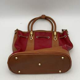 Valentina Womens Red Brown Leather Double Handle Drawstring Bucket Handbag alternative image