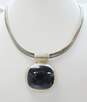 Taxco Mexico 925 Sterling Silver Faux Onyx Inlay Pendant Necklace 51.6g image number 1