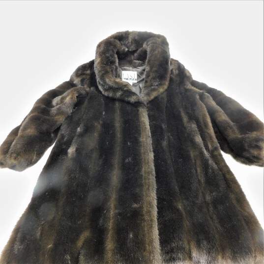 Vintage Women's Faux Mink Fur Brown Full Length Coat Size Large image number 1