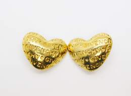 Givenchy Goldtone Logo Stamped Puffed Heart Chunky Clip On Earrings 16.4g