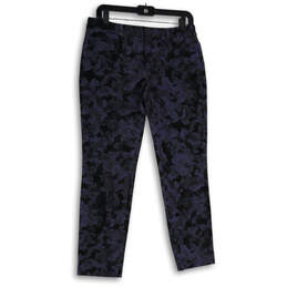 Womens Sloan Navy Blue Floral Flat Front Skinny Leg Ankle Pants Size 6