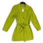 NWT Womens Green Notch Collar Corduroy Long Sleeve Belted Trench Coat Sz L image number 1
