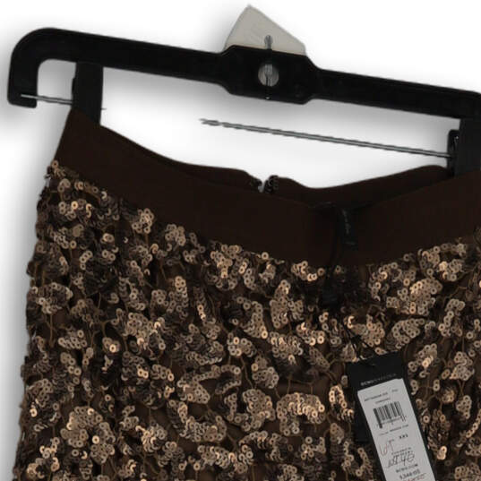 NWT Womens Brown Sequin Flat Front Back Zip Straight & Pencil Skirt Size XXS image number 2
