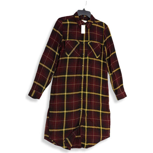 NWT Womens Multicolor Plaid Long Sleeve Front Button Shirt Dress Size S image number 1