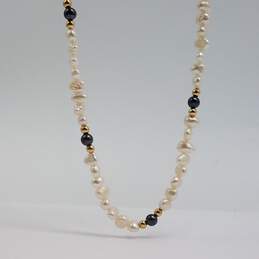 14k Gold FW Pearl Hematite Beaded Necklace 10.5g