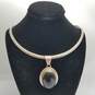 Vintage CH Sterling Silver Onyx Omega Chain & Oval Stone Pendant Necklace 26.5g image number 1