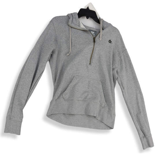 Womens Gray Long Sleeve Kangaroo Pocket 1/4 Zip Pullover Hoodie Size XL image number 1