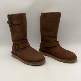 Ugg Womens Australia Brown Leather Mid Calf Pull-On Winter Boots Size 9