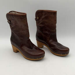 Womens Lyneea II Burgundy Leather Wood Studded Mid Calf Snow Boots Size 8 alternative image
