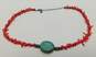 Artisan Sterling Silver Coral & Chrysocolla Necklace Cuff Bracelet & Ring 43.0g image number 3