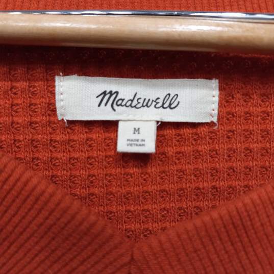 Madewell Women's Orange Waffle Knit V-Neck Sweater Size M image number 3