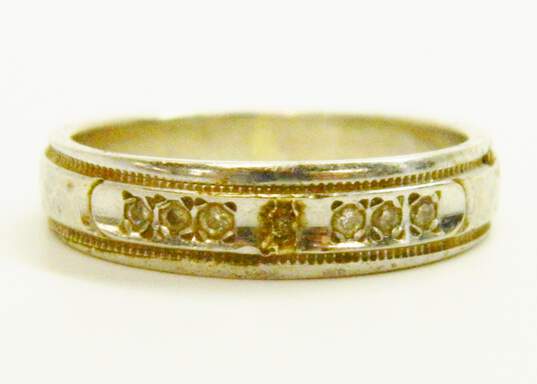 Vintage 10K White Gold & Diamond Accent Hammered Ring 2.3g image number 2
