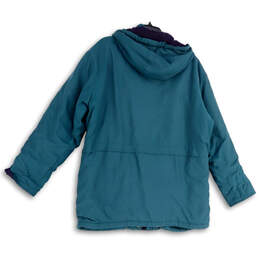 Womens Green Blue Long Sleeve Pockets Hooded Winter Full-Zip Jacket Size PL alternative image