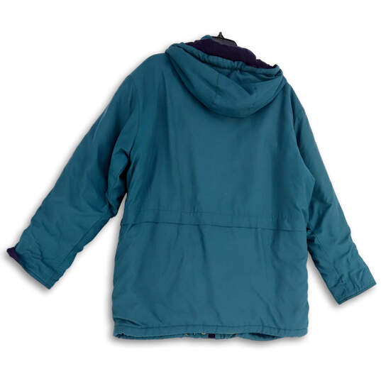 Womens Green Blue Long Sleeve Pockets Hooded Winter Full-Zip Jacket Size PL image number 2