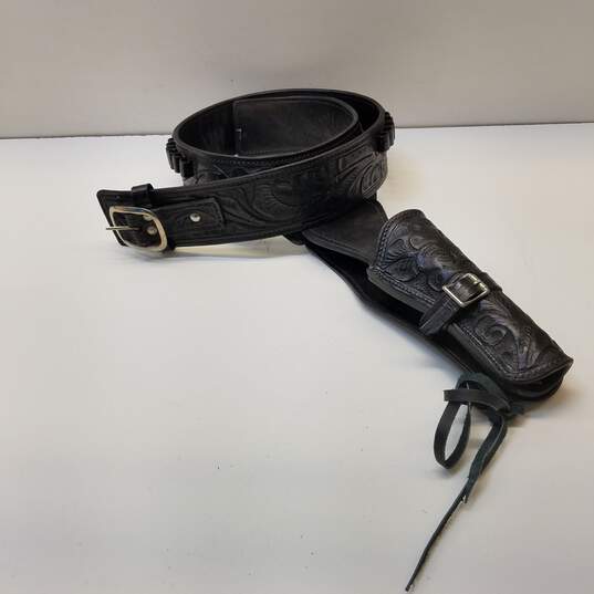 Black Leather Holster Drop Belt image number 1