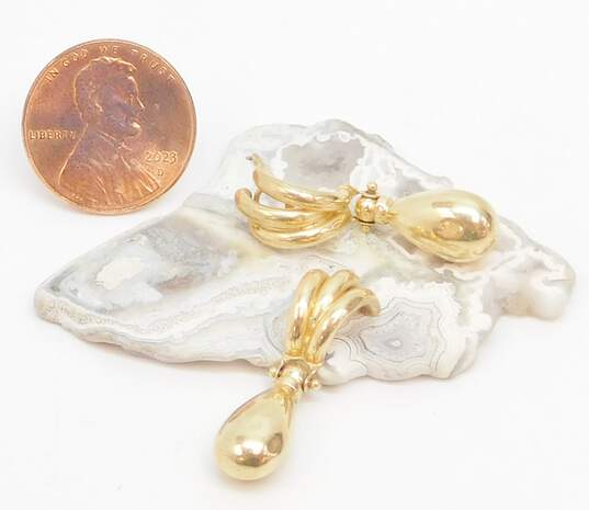 14K Gold Puffed Teardrop & Arches Hinged Drop Post Earrings For Repair 2.1g image number 4