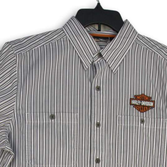 Harley Davidson Mens Gray Striped Collared Short Sleeve Button Up Shirt Size L image number 3