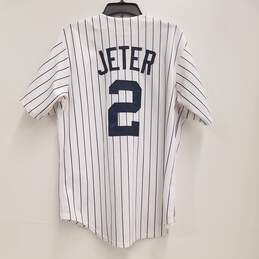 Majestic Men's New York Yankees Derek Jeter #2 White Pin Striped Jersey Sz. M (With Captain's Patch) alternative image
