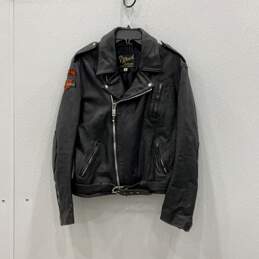 Reed Womens Black Leather Long Sleeve Asymmetrical Zip Motorcycle Jacket Sz R42
