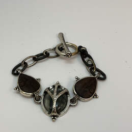 Designer Lucky Brand Silver-Tone Caged Gem Peace Sign Toggle Chain Bracelet alternative image