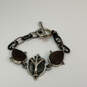 Designer Lucky Brand Silver-Tone Caged Gem Peace Sign Toggle Chain Bracelet image number 2