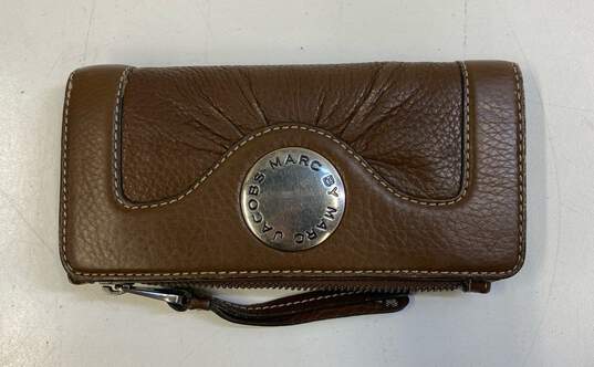Marc By Marc Jacobs Brown Leather Pleated Zip Envelope Card Organizer Wallet image number 1