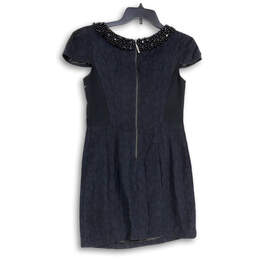 Womens Black Short Cap Sleeve Sequins Round Neck Back Zip Mini Dress Size 6 alternative image