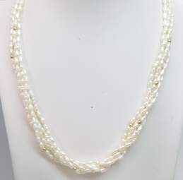 14K Yellow Gold Multi Strand Pearl & Gold Beaded Necklace 32.9g