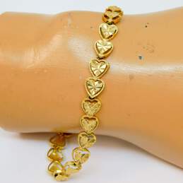 14K Yellow Gold Etched Heart Link Bracelet 7.8g