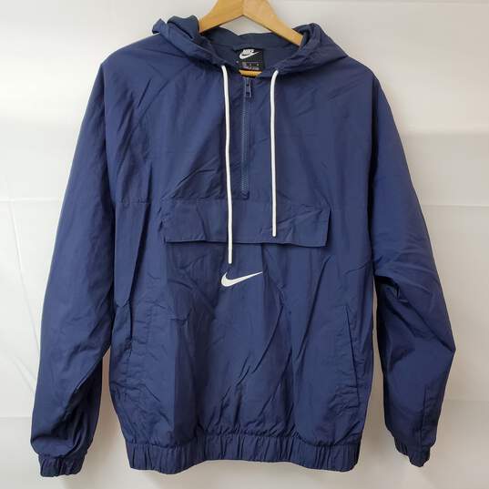 Nike Navy Blue Pullover 1/4 Zip Hooded Nylon Jacket Men's M image number 1