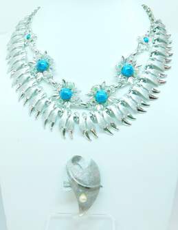 VNTG BSK & Fashion Silver Tone Faux Pearl & Rhinestone Necklaces & Brooch 124.0g