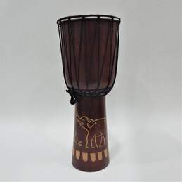 Unbranded Wooden 8 Inch Rope-Tuned Djembe Drum w/ Elephant Carvings alternative image