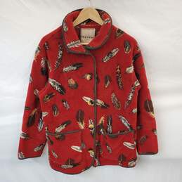 Tsunami Indigenous Collection Women's Jacket M Red Feather Acrylic Mock Neck